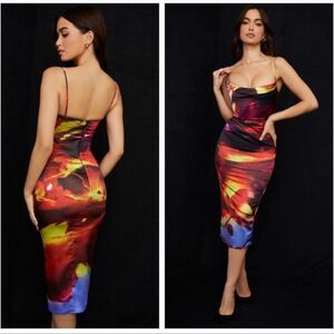 House of CB Mitzi Printed Satin Corset Dress NWT $280